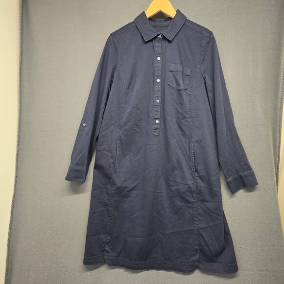 J.Jill Dresses & Skirts - J Jill Blue Button Front Shirt Dress Womens 14 Cotton Stretch Midi Casual